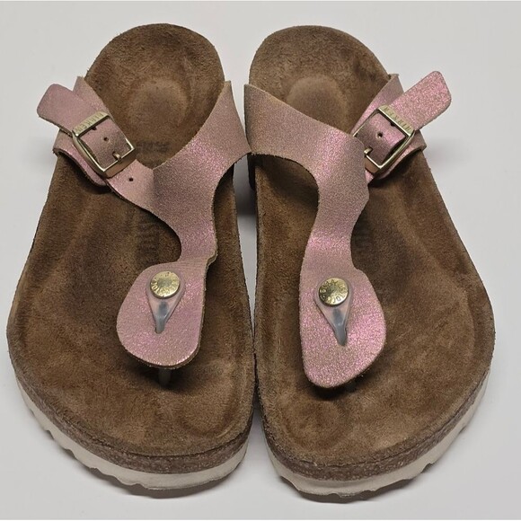 Birkenstock Gizeh Washed Pink Metallic Suede Sandals Women's 8 - Picture 1 of 9